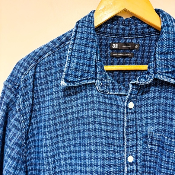 SIMONS Blue plaid cotton button down shirt - Picture 4 of 10
